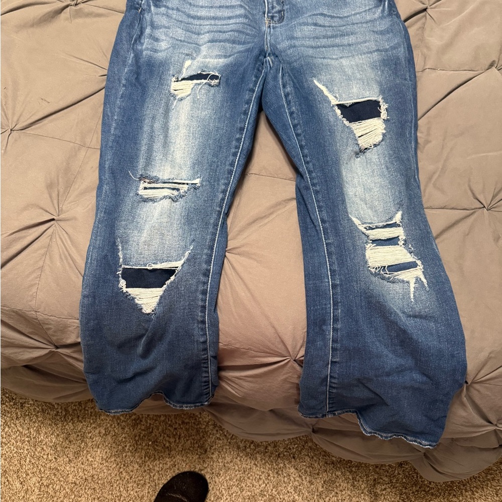 KanCan Boot Cut Jeans in Blue with Distressed Details